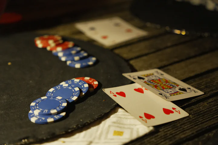Playing cards and chips on a gaming table